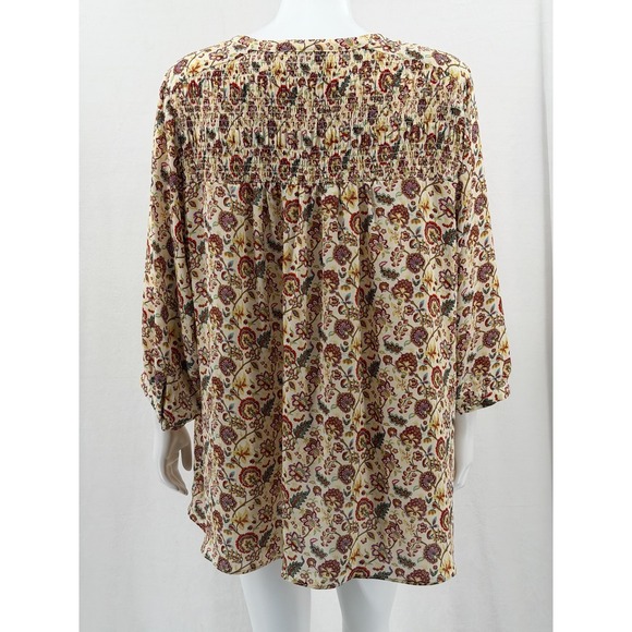 Rose + Olive Top Womens 1X Cream Yellow Floral Button Up Sheer Spring Peasant - Picture 5 of 10